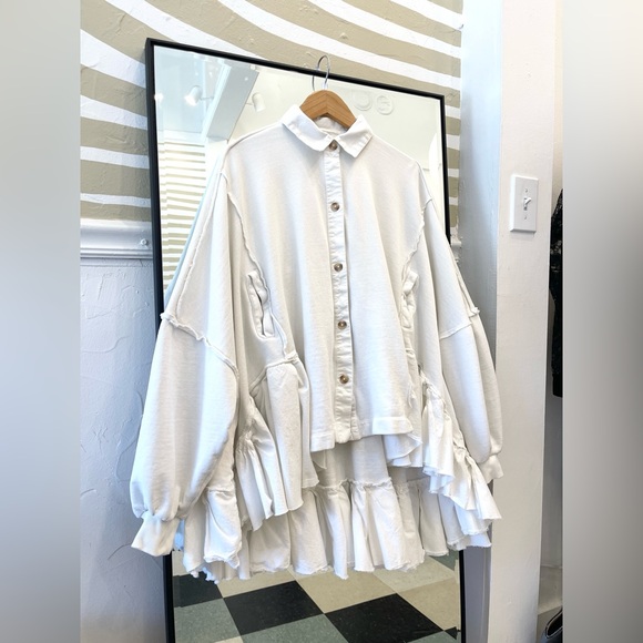 Free People Tops - Free People oversized white cotton button down sweater high low free size